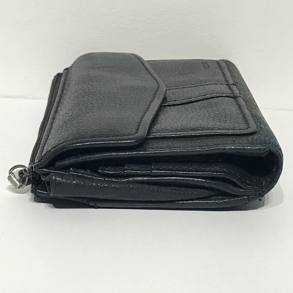 Vintage Fossil Women's Leather Wallet Black Tri Fold Flap Close Zipper Pocket - Picture 8 of 16
